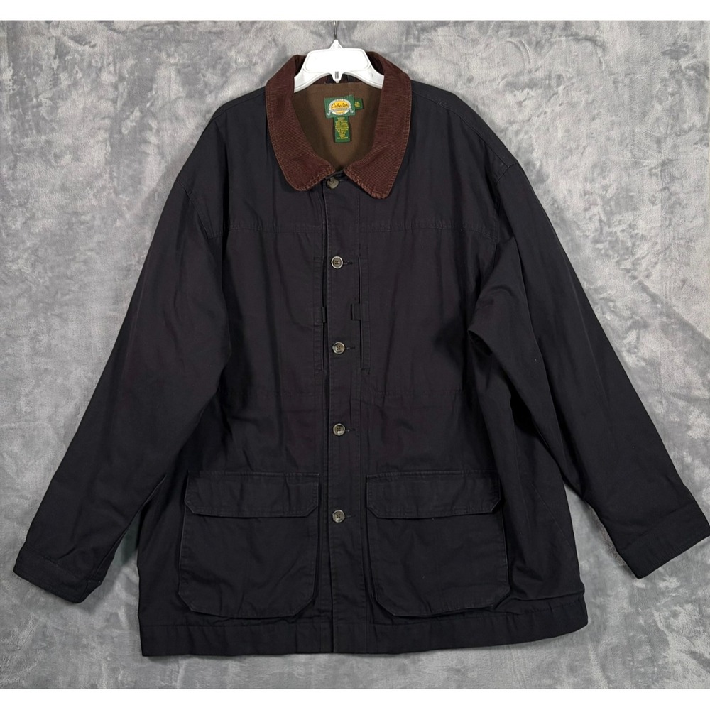 Cabelas Chore Coat Mens 3XL Tall Navy Blue Barn Jacket Corduroy Collar Work